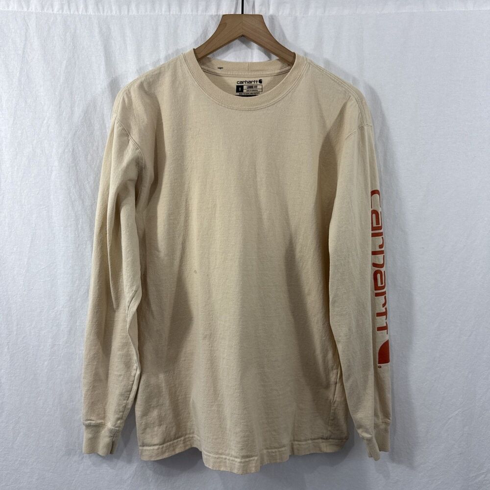 Carhartt Dearborn Loose Fit Logo Tan Long Sleeve Shirt Mens Sz S *READ* Gorpcore